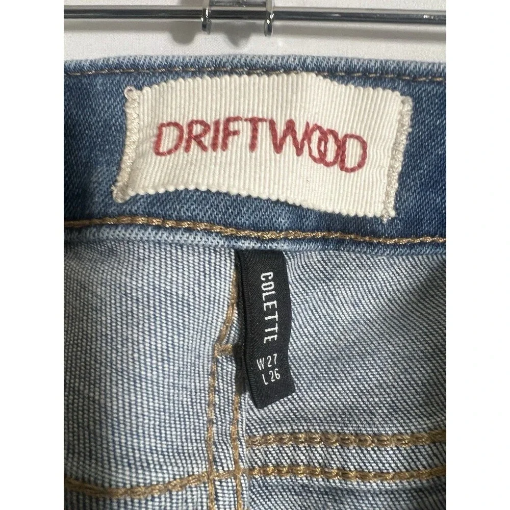 Driftwood Colette Jeans Womens 27x26 Crop Stretch Denim Floral Embroidery Cuffs - Picture 9 of 10